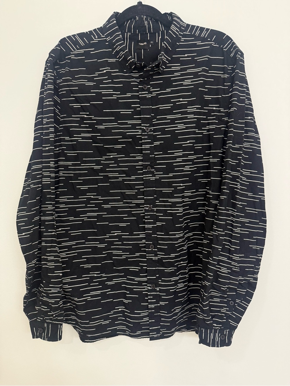 ASOS Black Button-Up Shirt with White Dash Pattern Size Mens XL
